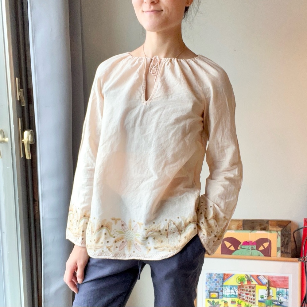 Erica Tanov pale pink tissue weight printed shirt